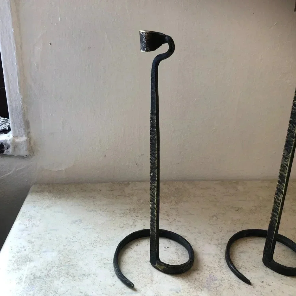 Blackened brass candle hand hewn holders rustic hammered patina set 15